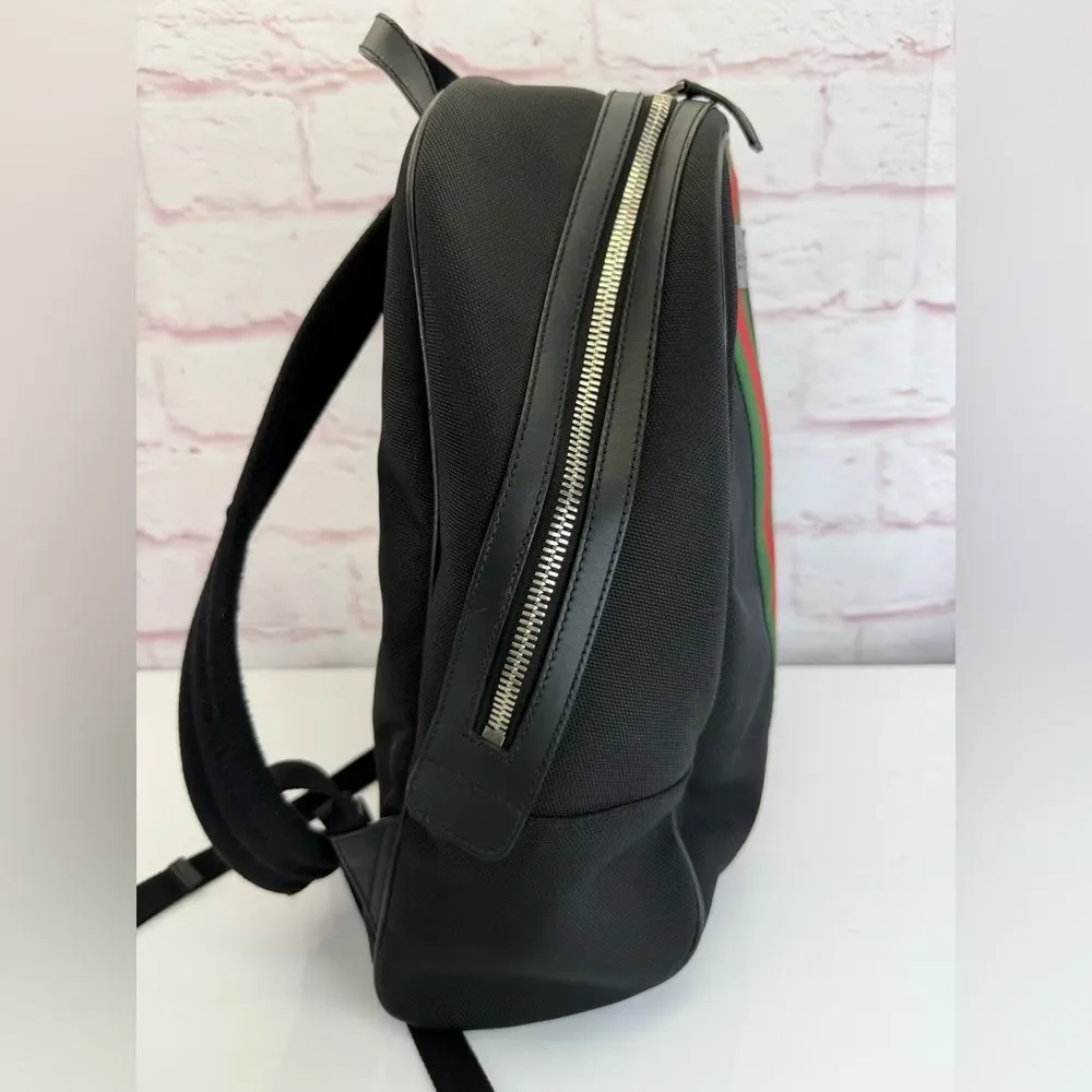 Gucci Sherry Line Web Canvas Black Stripe Backpack - Picture 4 of 15